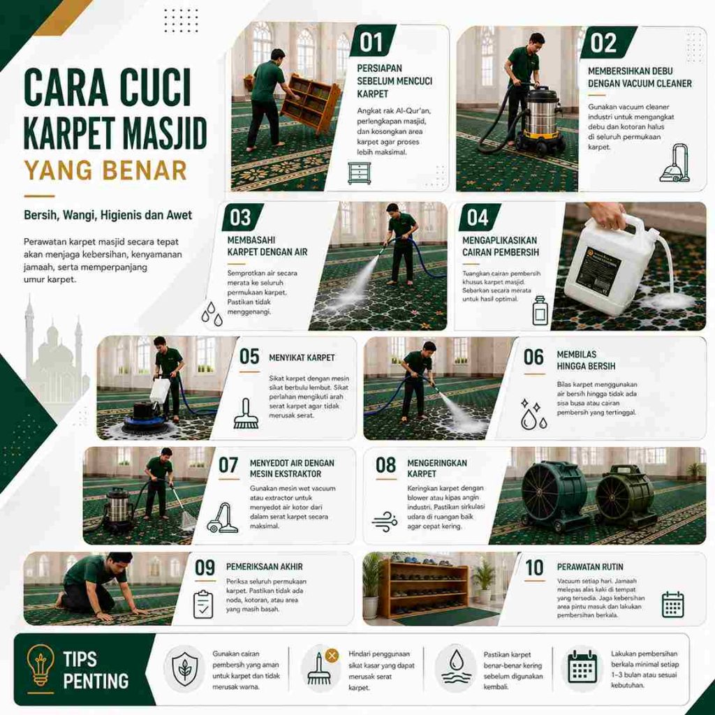 Cuci Karpet Masjid Yang Benar Sebagai Bagian Penting Dalam Perawatan Masjid